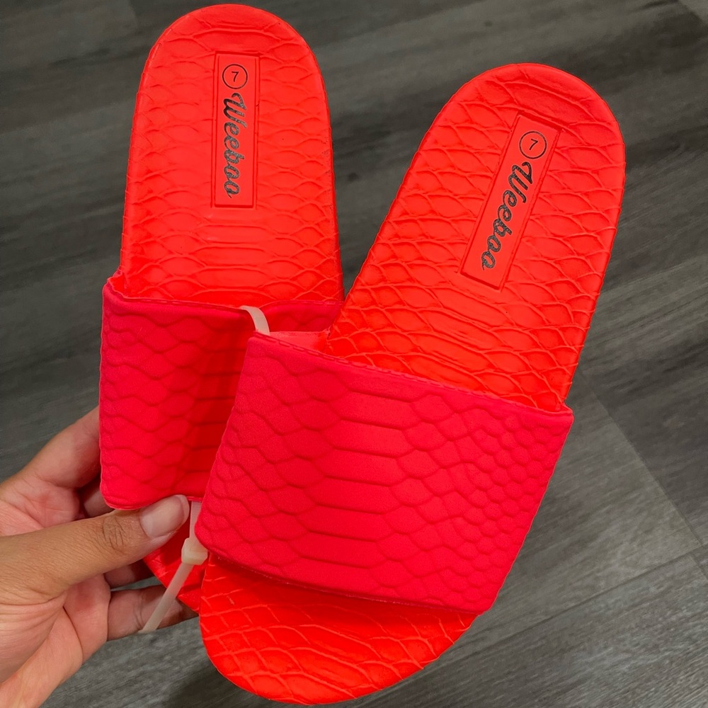 Women's neon orange red Slide Sandals